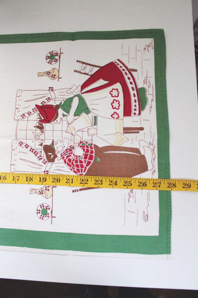 Vintage Linen Tea Towel Folk Art Dutch Couple Coffee Mid Century Novelty Farmhouse