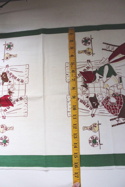 Vintage Linen Tea Towel Folk Art Dutch Couple Coffee Mid Century Novelty Farmhouse