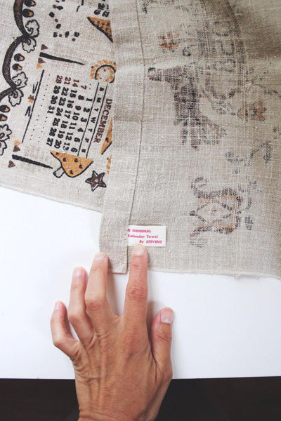 Vintage 1958 Linen Calendar Towel Pennsylvania Folk Art Pure Linen Stevens
