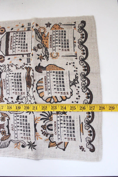 Vintage 1958 Linen Calendar Towel Pennsylvania Folk Art Pure Linen Stevens