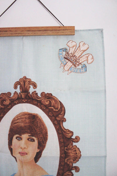 Vintage Commemorative Princess Diana Tea Towel Wall Hanging Irish Linen Ulster