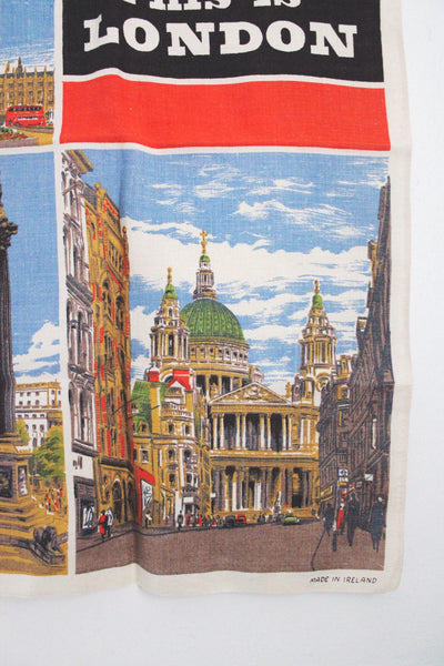 Vintage London Souvenir Tea Towel Wall Hanging Irish Linen Retro Mid-Century Landmarks