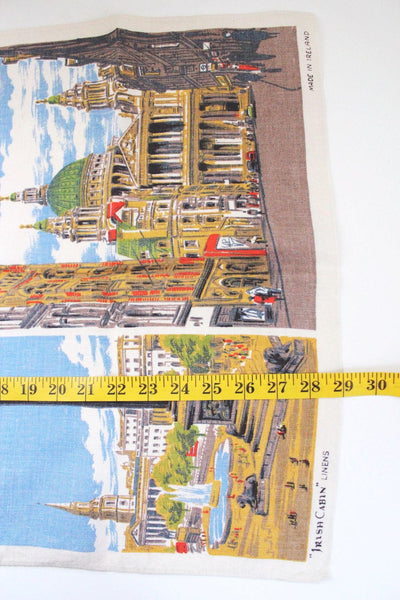 Vintage London Souvenir Tea Towel Wall Hanging Irish Linen Retro Mid-Century Landmarks