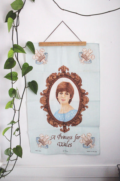 Vintage Commemorative Princess Diana Tea Towel Wall Hanging Irish Linen Ulster