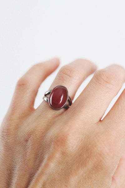 Vintage Sterling Silver Oval Red Carnelian Ring Gemstone Split Shank Band 4.5