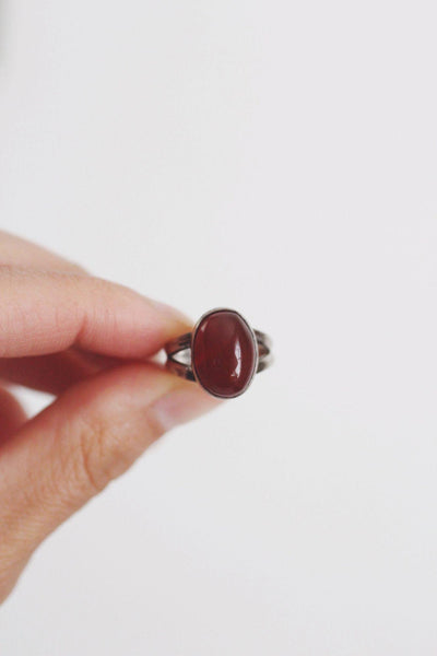 Vintage Sterling Silver Oval Red Carnelian Ring Gemstone Split Shank Band 4.5