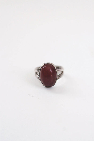 Vintage Sterling Silver Oval Red Carnelian Ring Gemstone Split Shank Band 4.5