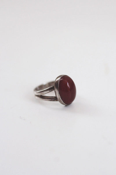 Vintage Sterling Silver Oval Red Carnelian Ring Gemstone Split Shank Band 4.5