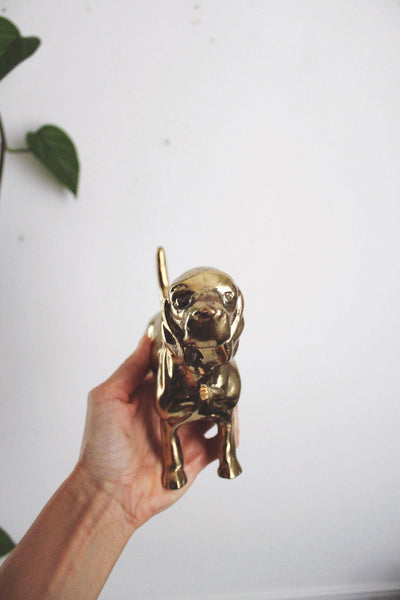 Vintage Brass Dog Figurines Heavy Solid Brass Bookends Mid Century Beagle MCM
