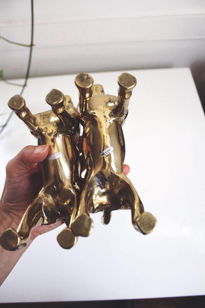 Vintage Brass Dog Figurines Heavy Solid Brass Bookends Mid Century Beagle MCM