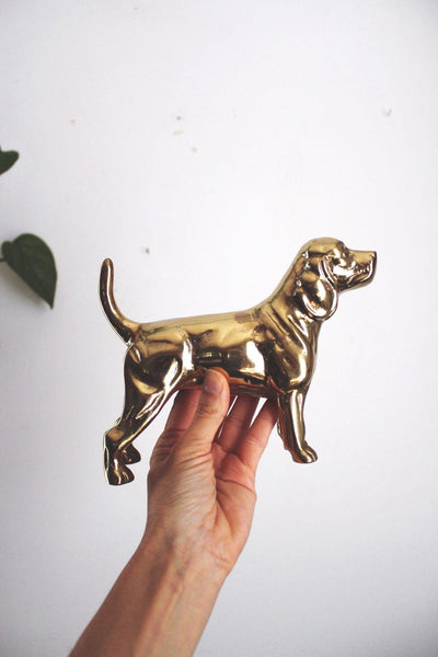 Vintage Brass Dog Figurines Heavy Solid Brass Bookends Mid Century Beagle MCM