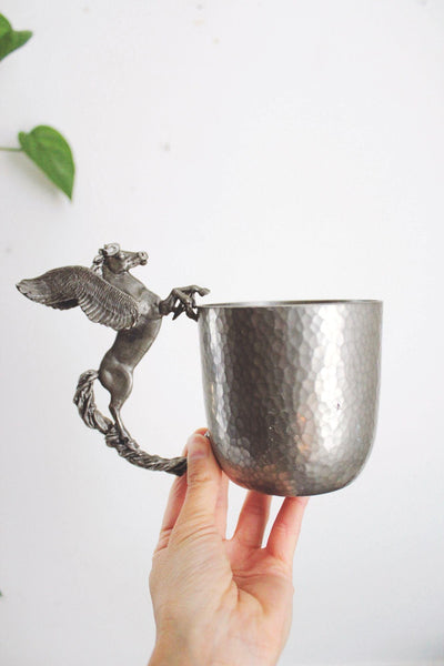 Vintage Bellena Bay Pewter Pegasus Handle Mug Hammered Handmade Fantasy
