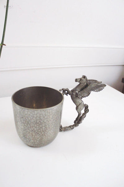 Vintage Bellena Bay Pewter Pegasus Handle Mug Hammered Handmade Fantasy