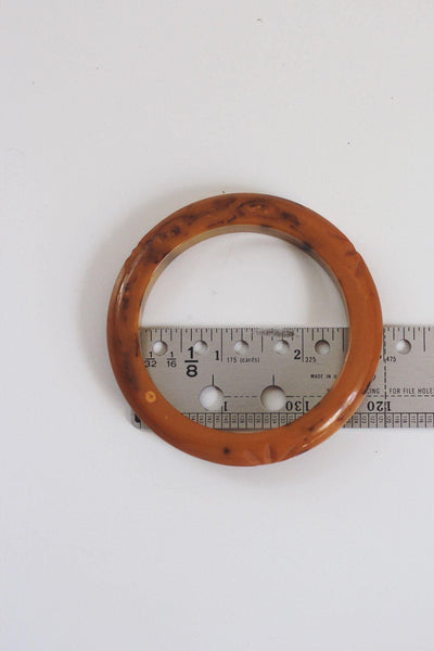 Vintage Carved Butterscotch Bakelite Bangle Bracelet Amber Brown Floral 30s 40a Art Deco