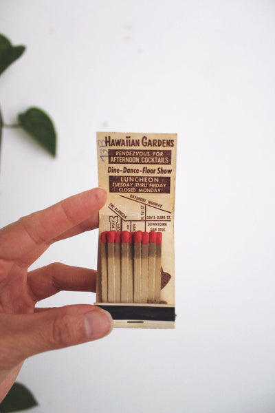 Vintage Matchbook Hawaiian Gardens San Jose California Mid-Century Ephemera Restaurant