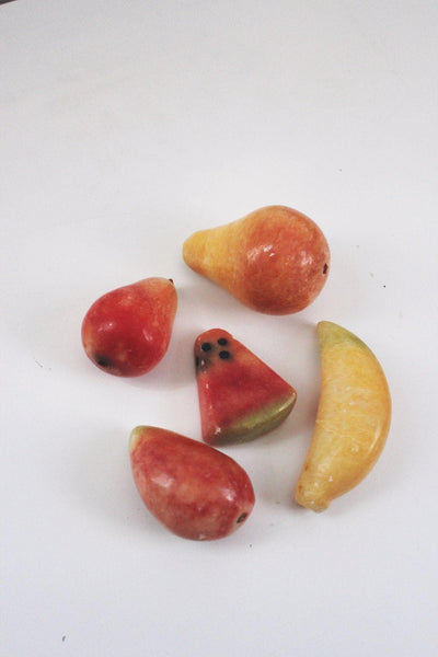 Vintage Alabaster Stone Fruit Hand-Carved Watermelon Banana Italy Mid Century Marble Onyx