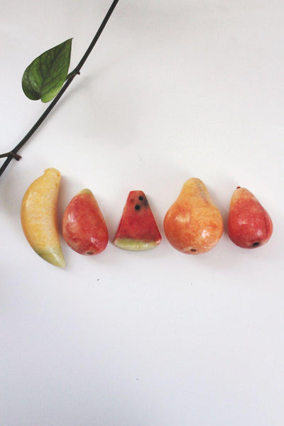 Vintage Alabaster Stone Fruit Hand-Carved Watermelon Banana Italy Mid Century Marble Onyx