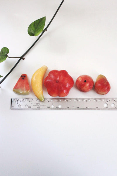 Vintage Hand Carved Stone Fruits Set Alabaster Marble Onyx Banana Apple Mid Century Italy