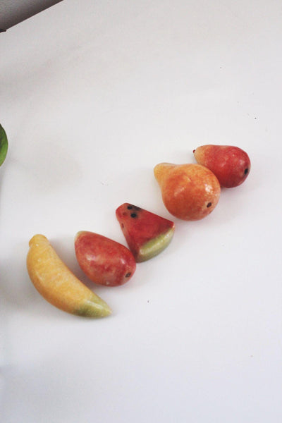 Vintage Alabaster Stone Fruit Hand-Carved Watermelon Banana Italy Mid Century Marble Onyx