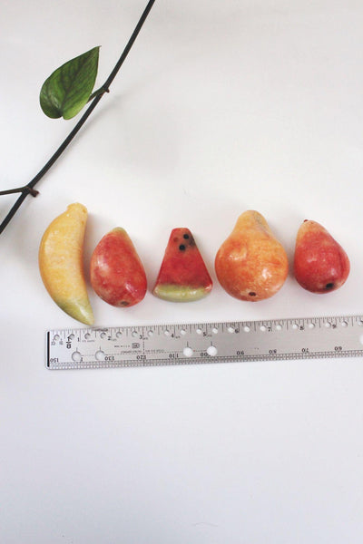 Vintage Alabaster Stone Fruit Hand-Carved Watermelon Banana Italy Mid Century Marble Onyx
