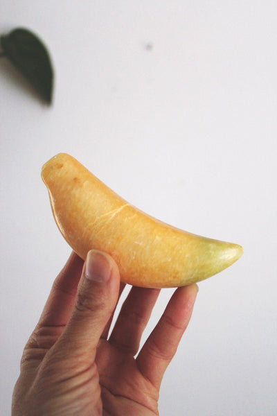 Vintage Alabaster Stone Fruit Hand-Carved Watermelon Banana Italy Mid Century Marble Onyx