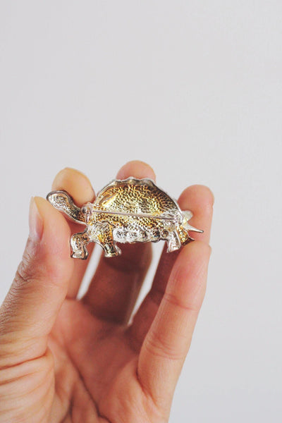 Vintage Turtle Tortoise Silver Brooch Repousse Antiqued Oxidized Figural Animal