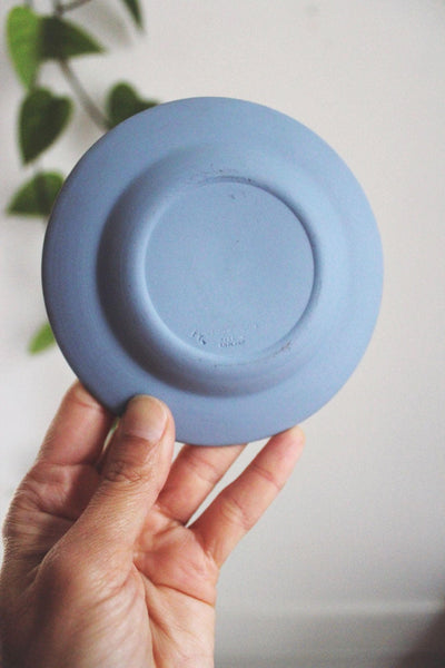 Vintage Wedgwood Blue Jasperware Trinket Dish Plate England Unglazed Stoneware