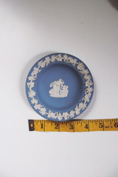 Vintage Wedgwood Blue Jasperware Trinket Dish Plate England Unglazed Stoneware
