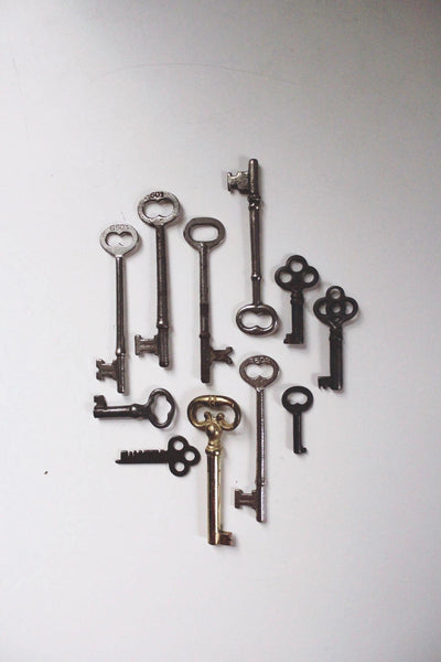 Vintage Antique Skeleton Barrel Passkey Keys Collection Lot Set Brass Iron Steel