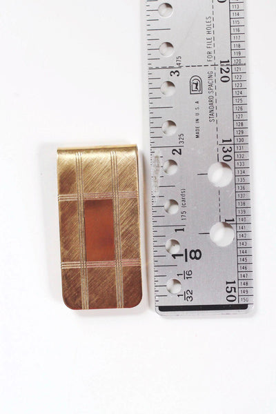 Vintage Gold-Tone Money Clip Art Deco Engine Grid Plaid Etched Design