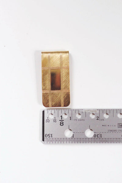 Vintage Gold-Tone Money Clip Art Deco Engine Grid Plaid Etched Design