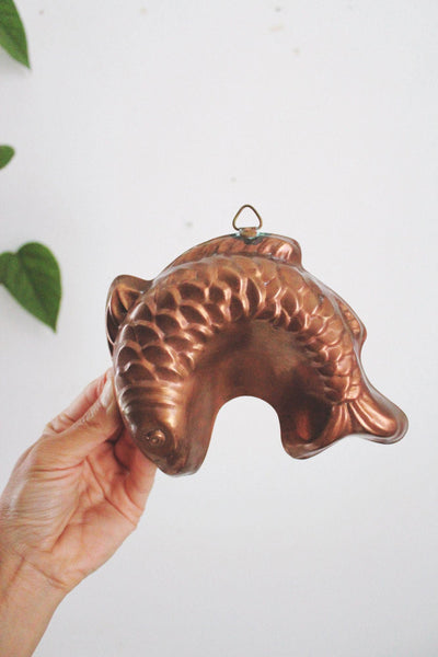 Vintage Copper Fish Mold Wall Hanging Kitchen Decor Nautical Rustic Jello Baking