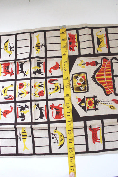 Vintage Suzie Davis Pennyslvania Dutch Folk Art Tea Towel Wall Hanging Mid-Century Linen