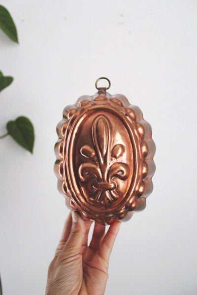 Vintage Copper French Fleur-De-Lis Mold Wall Hanging Scalloped Tagus Portugal
