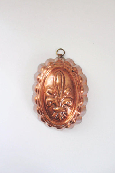 Vintage Copper French Fleur-De-Lis Mold Wall Hanging Scalloped Tagus Portugal