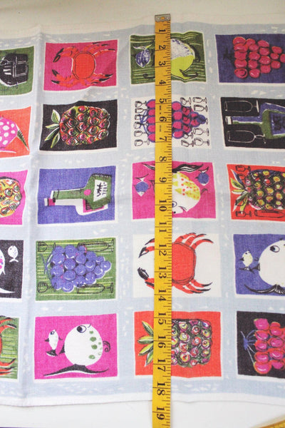 Vintage Pure Linen Kitchen Tea Towel Wall Hanging Mid Century Pop Art Linen Ireland