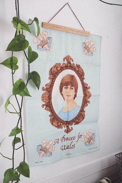 Vintage Commemorative Princess Diana Tea Towel Wall Hanging Irish Linen Ulster