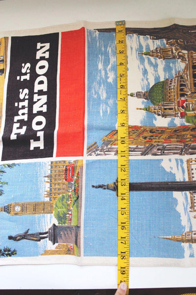 Vintage London Souvenir Tea Towel Wall Hanging Irish Linen Retro Mid-Century Landmarks
