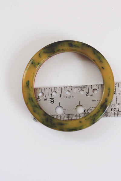 Vintage Bakelite Bangle Bracelets Green Marbled Butterscotch Orange Set Of 2