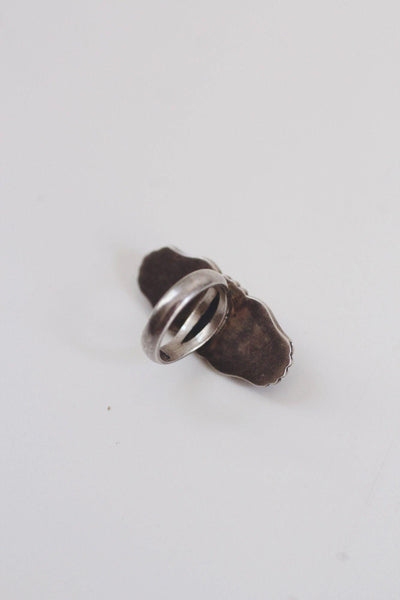 Vintage Navajo Sterling Silver Elongated Green Turquoise Ring Southwest 4.75 Marked