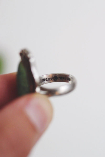 Vintage Navajo Sterling Silver Elongated Green Turquoise Ring Southwest 4.75 Marked
