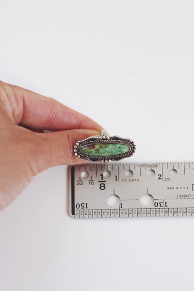 Vintage Navajo Sterling Silver Elongated Green Turquoise Ring Southwest 4.75 Marked