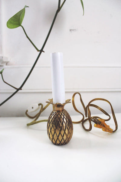 Vintage Hollywood Regency Style Brass Pineapple Candlestick Electric Lamp With Box