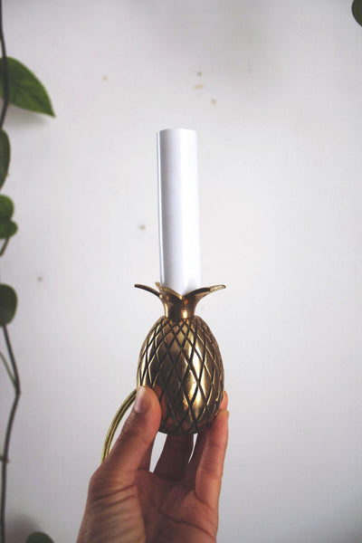 Vintage Hollywood Regency Style Brass Pineapple Candlestick Electric Lamp With Box