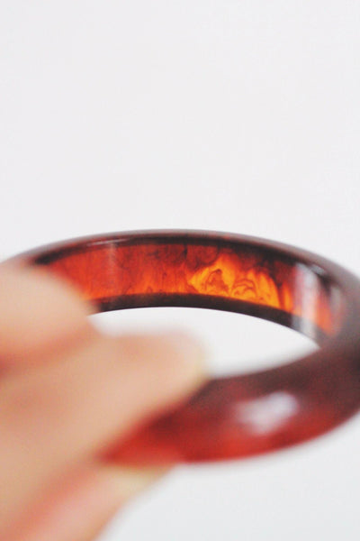 Vintage Translucent Marbled Bangle Bracelet Amber Rootbeer Tortoiseshell Swirl