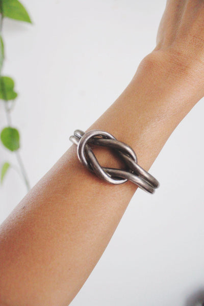 Vintage Taxco Sterling Silver Love Knot Open Cuff Bracelet Mexico Modernist