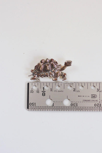 Vintage Turtle Tortoise Silver Brooch Repousse Antiqued Oxidized Figural Animal