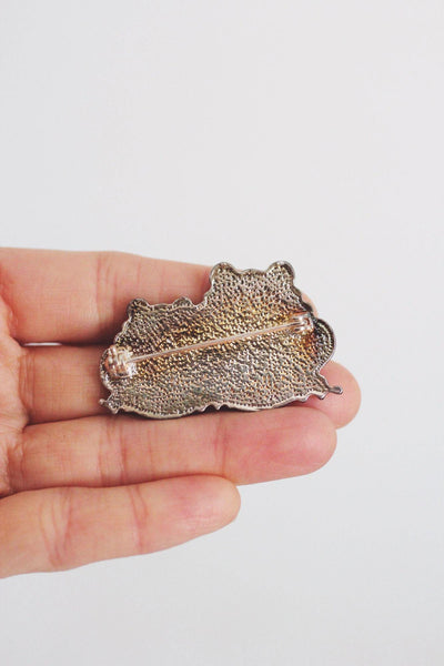 Vintage Double Frog Pin Brooch Frogie Pals Antiqued Brass Oxidized Animal Jewelry 70s