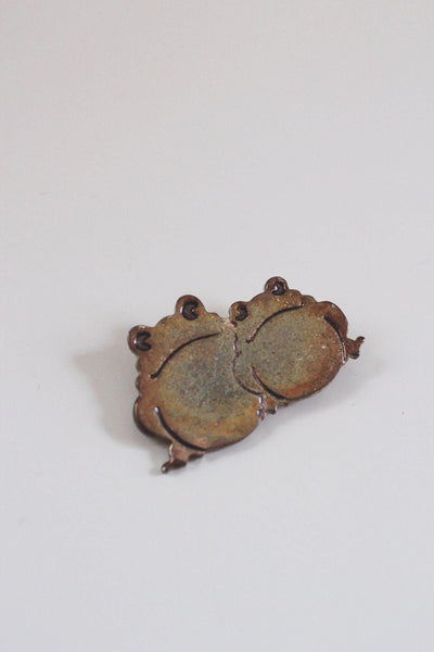 Vintage Double Frog Pin Brooch Frogie Pals Antiqued Brass Oxidized Animal Jewelry 70s