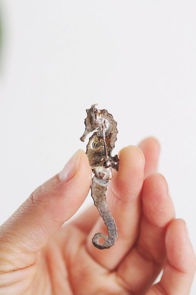 Vintage Seahorse Silver Brooch Pin Nautical Jewelry Articulated Ocean Animal
